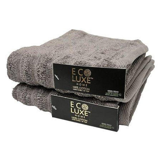 ECO LUXE 2-Pack Ribbed Cotton Hand Towel, Charcoal, 18x28 Inches