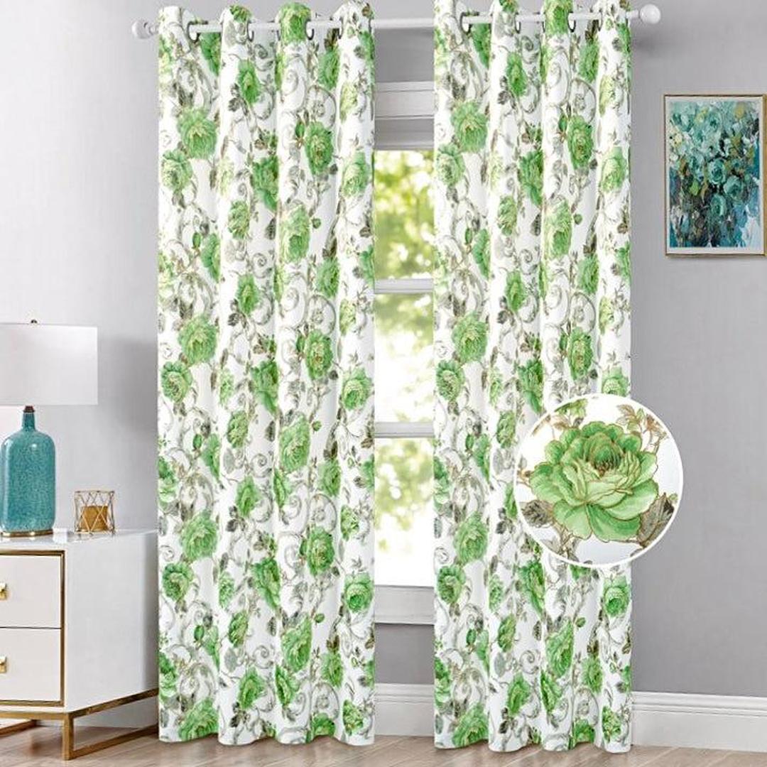 Larisa Blackout Printed Grommet Panels - Set of 2 | 54" x 84” | Floral Green Elegance for Stylish Windows