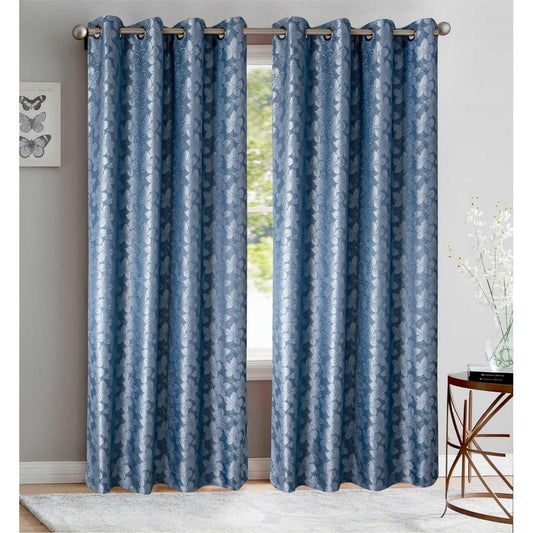 Jolene Smoke Blue Floral Jacquard Grommet Panel - 54x84 Inches