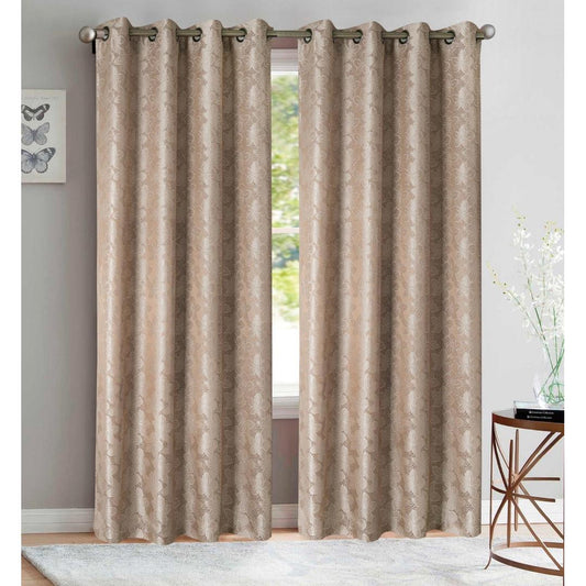 Jolene Taupe Floral Jacquard Grommet Panel - 54x84 Inches