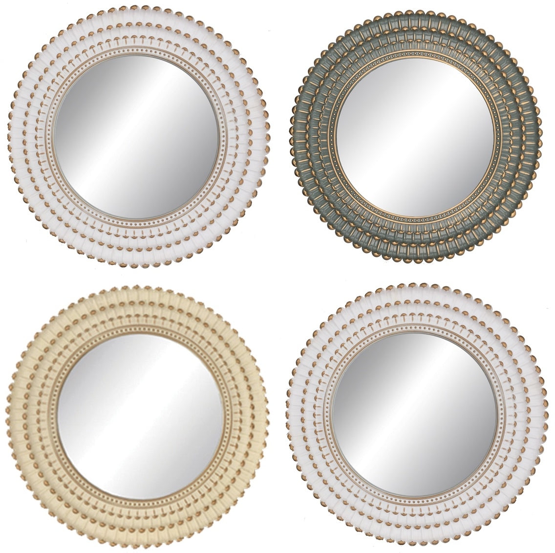 ROUND BEADED MIRROR - BRUSHED CREAM/BRUSHED WHITE/AQUA BRUSH/ELECTRON GREY BRUSH - SIZE: 22"