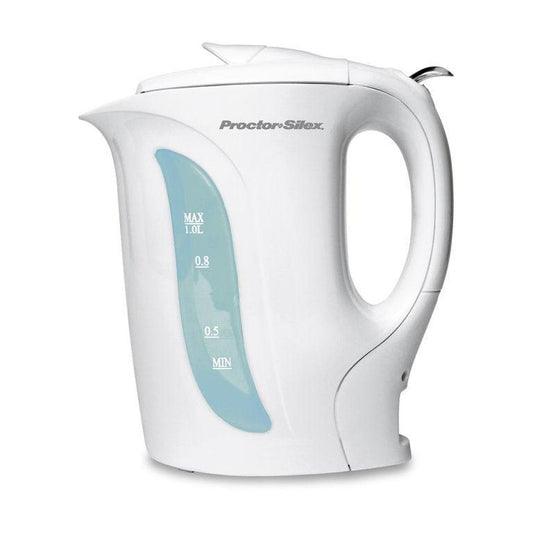 Proctor Silex Electric Kettle, Auto Shutoff, Boil-Dry Protection, 1 Liter, White, New, K2070PS