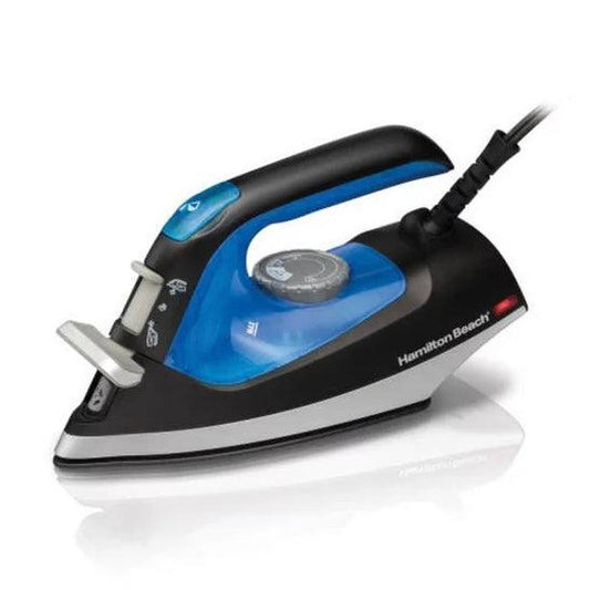 Hamilton Beach 2-in-1 Iron & Garment Steamer for Clothes with Continuous Steam Nozzle 5 Temperature Settings, Nonstick Soleplate, 1200 Watts, 8’ Cord, Blue/Black