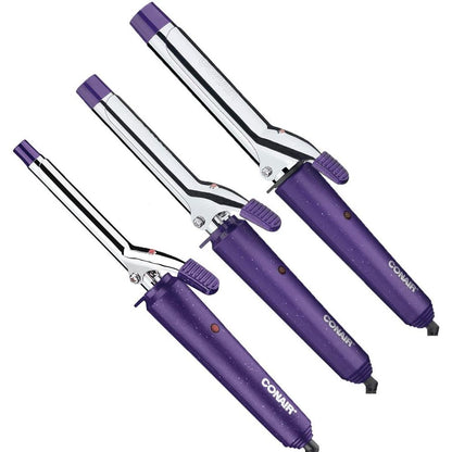 Conair Supreme Triple 0.5", 0.75", 1" Ceramic Spring Curling Iron, Purple, 3 Piece