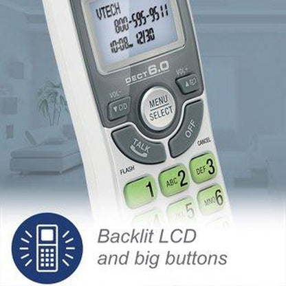 VTech CS6124 DECT 6.0 Cordless Phone with Answering System and Caller ID/Call Waiting, White