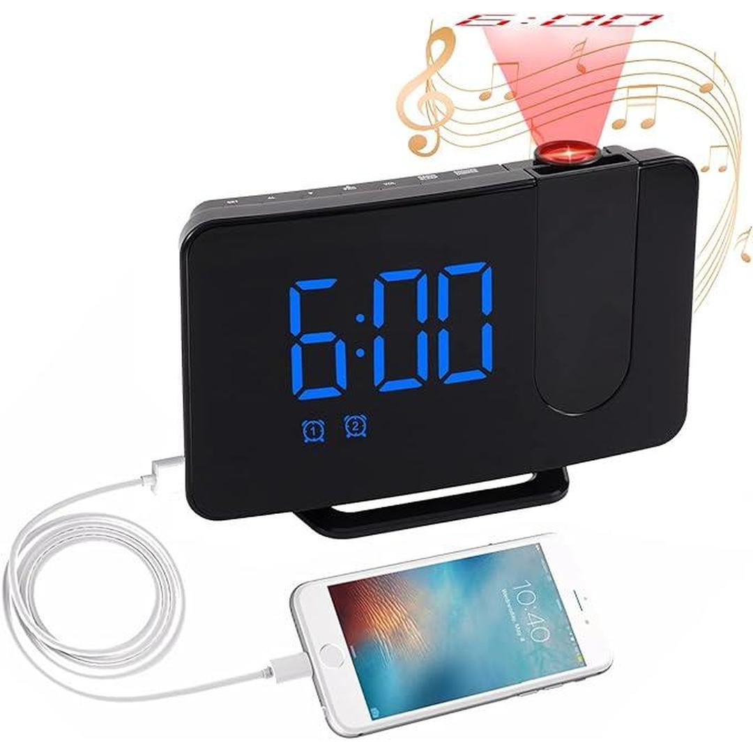Livany Dual Alarm Clock with Projection | USB Charger | Digital 