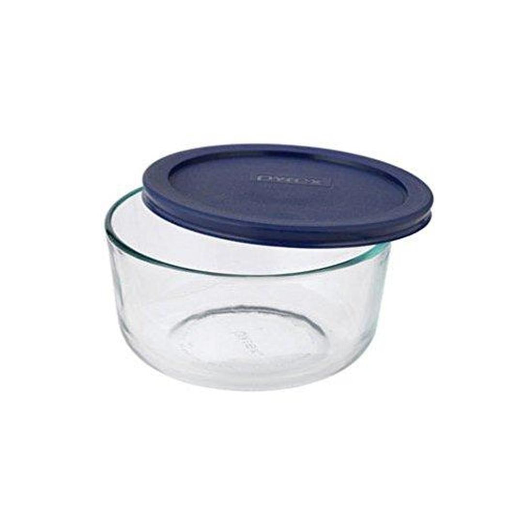 Pyrex 6017398 Simply Store 4-Cup Round Glass Food Storage Dish, Blue Lid