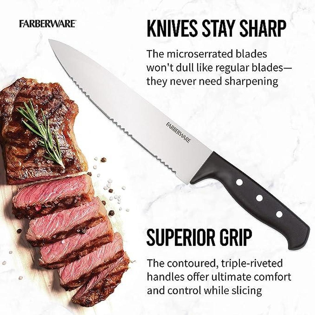 Farberware 22-Piece Never Needs Sharpening Triple Rivet High-Carbon Stainless Steel Knife