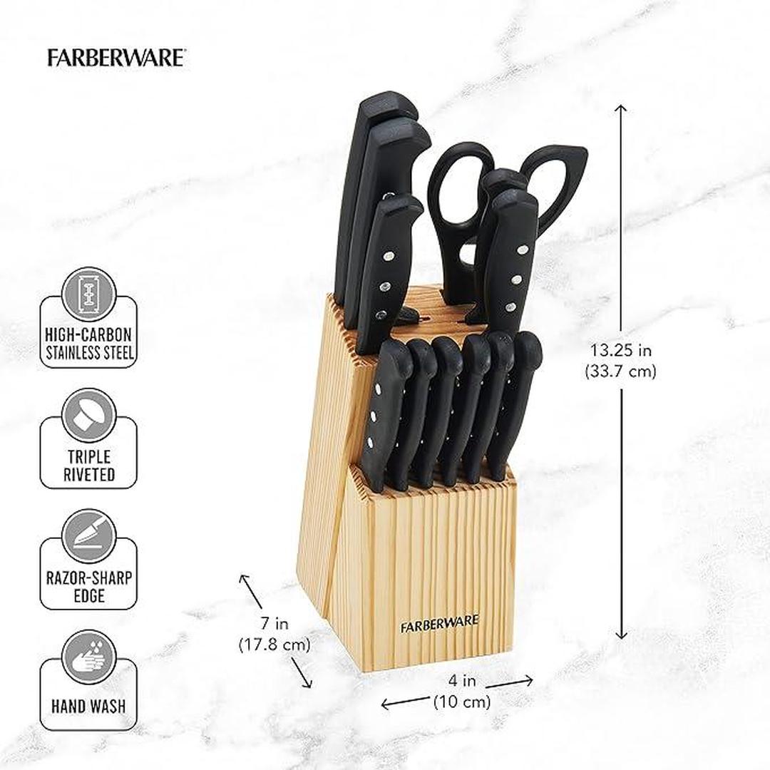 Farberware 22-Piece Never Needs Sharpening Triple Rivet High-Carbon Stainless Steel Knife