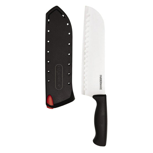 Farberware Edgekeeper 7-inch Santoku Black Knife with Self-Sharpening Sleeve