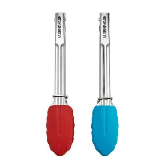 Farberware Stainless Steel Mini Locking Tongs with Silicone Tips, 2 Count, in Assorted Colors