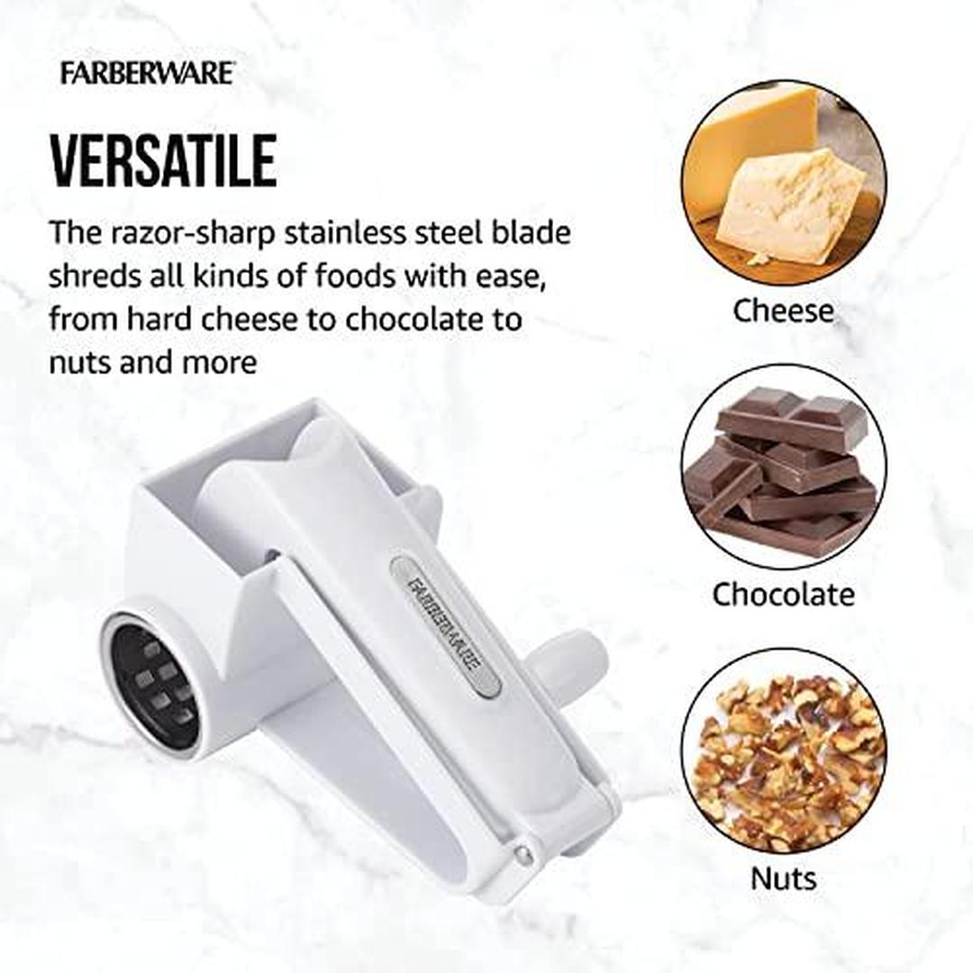 Farberware Professional Rotary Grater with Fine Etched Stainless Steel Drum, 4.33x5.51x3.54 Inch, White
