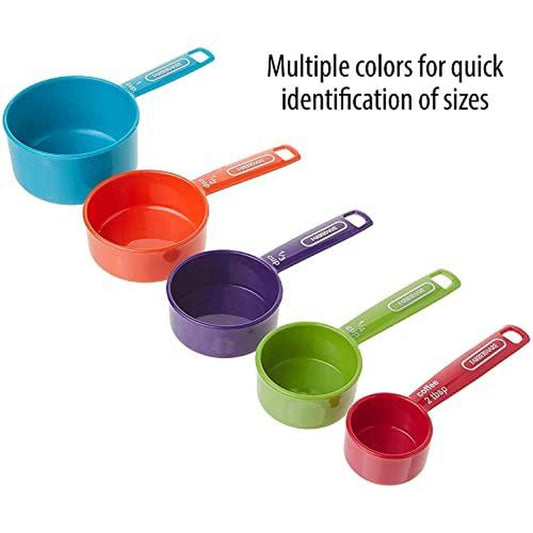 Farberware Plastic Multi-Colored Measuring Cup Set with Bonus Coffee Scoop, 5-piece