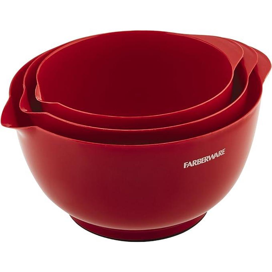 Farberware Classic Plastic Mixing Bowls, Red Set of 3, Small