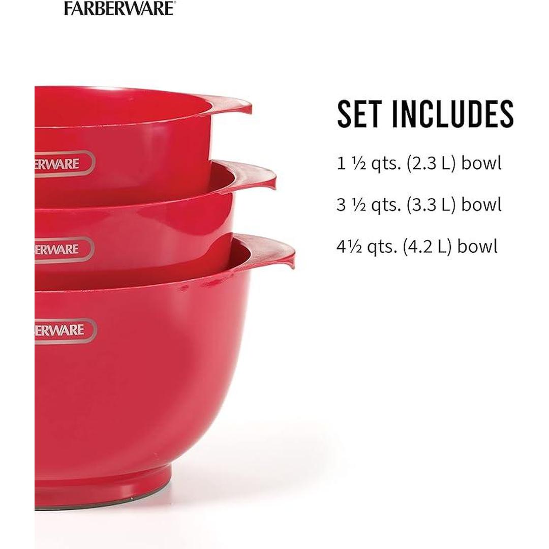 Farberware Classic Plastic Mixing Bowls, Red Set of 3, Small