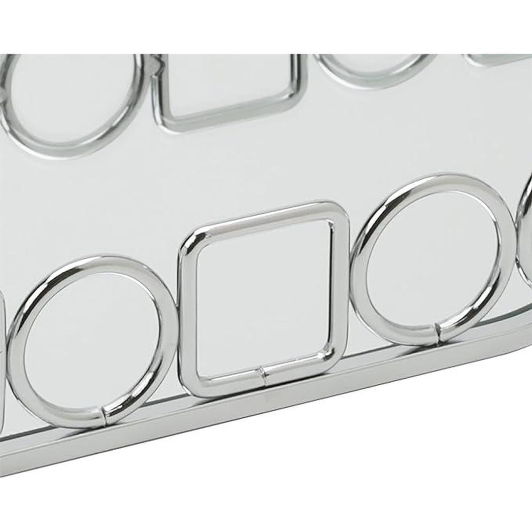 Home Details Circles & Squares Large Mirror Vanity Tray | Glass Base | 16.5" x 11" x 1.7" | Chrome