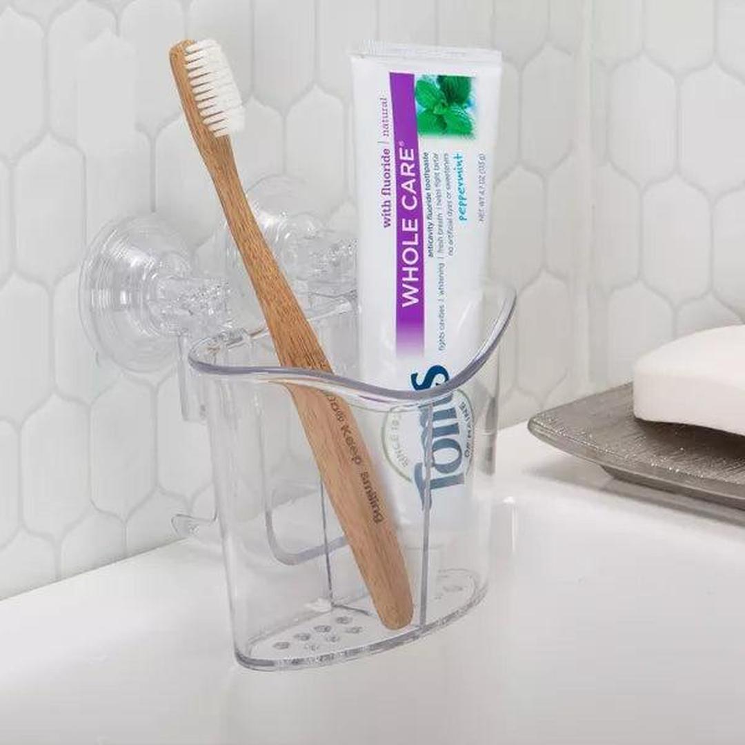 Bath Bliss Clear Power Lock Suction Caddy with 2 Compartments 