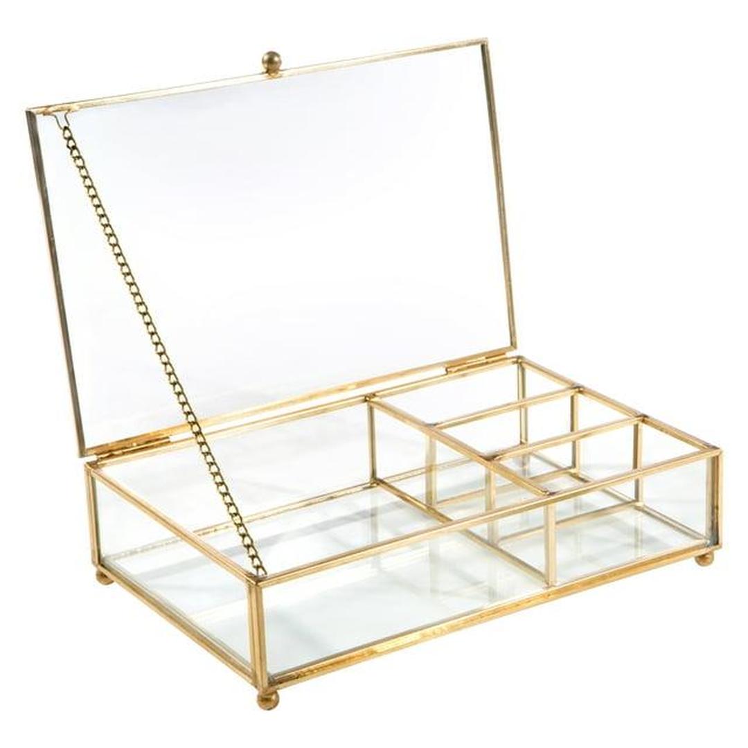 Home Details Vintage 4 Compartment Glass Unisex Cosmetic & Jewelry Keepsake Box in Gold