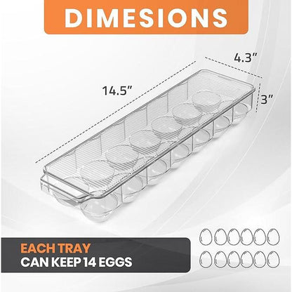 Refrigerator Egg Container - 14-Egg Holder with Lid, Handle, and Storage Tray