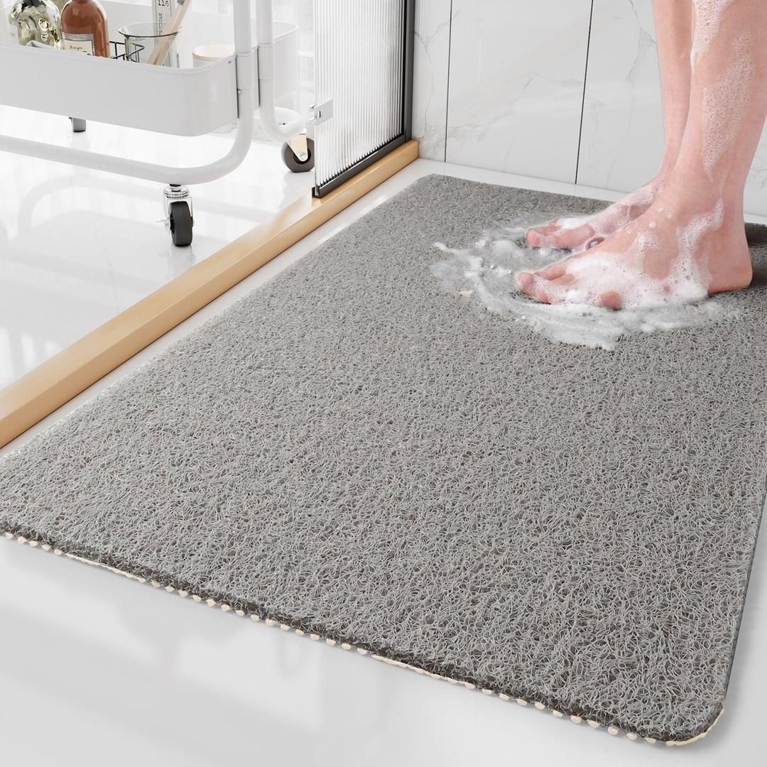 Shower Mats for Bathtub 17"x30" Non Slip Bathtub Mat PVC Loofah Bath Mat for Tub Quick Drying Shower Stall Mat Comfortable Textured Surface Bathroom Floor Mats for Wet Areas Grey