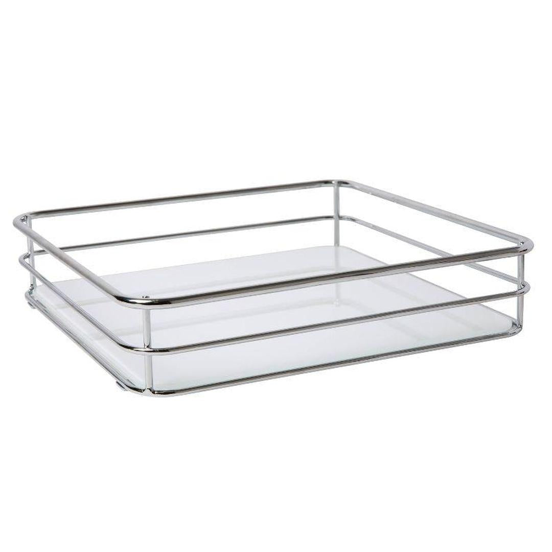 Square Vanity Tray with White Glass - Chrome