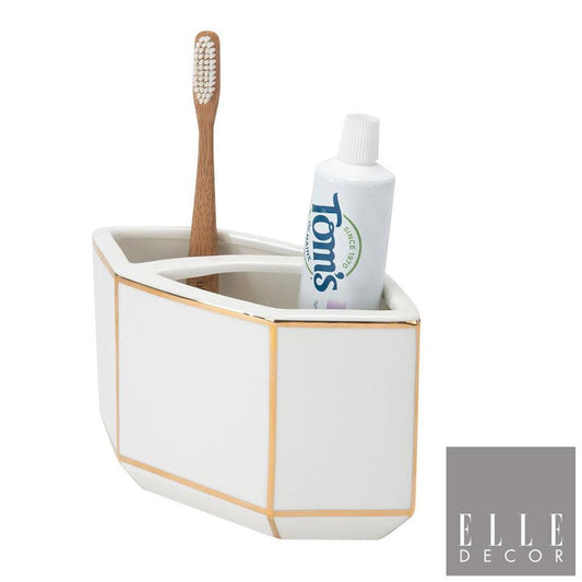 Art Deco Double Tooth Brush Holder W Line - Gold