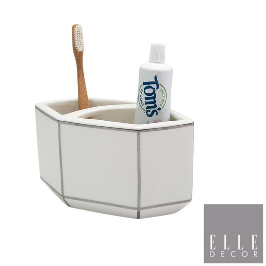 Art Deco Double Tooth Brush Holder W Line - Silver