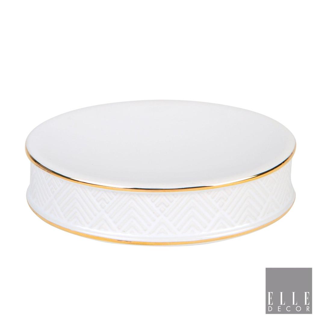 Elle Decor Embossed Ceramic Soap Dish in White/gold