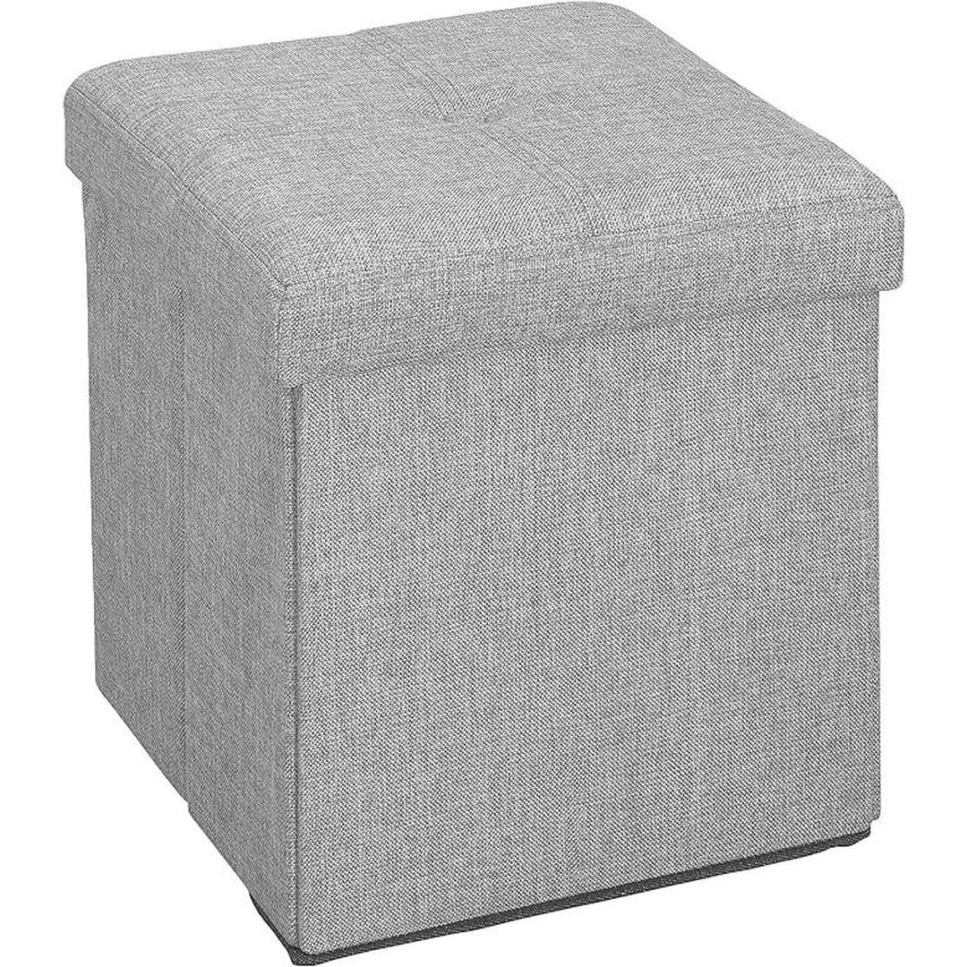 Simplify Faux Linen Folding Storage Ottoman | Single | Collapsible | Tufted Padded Seating | Foot Rest - Grey