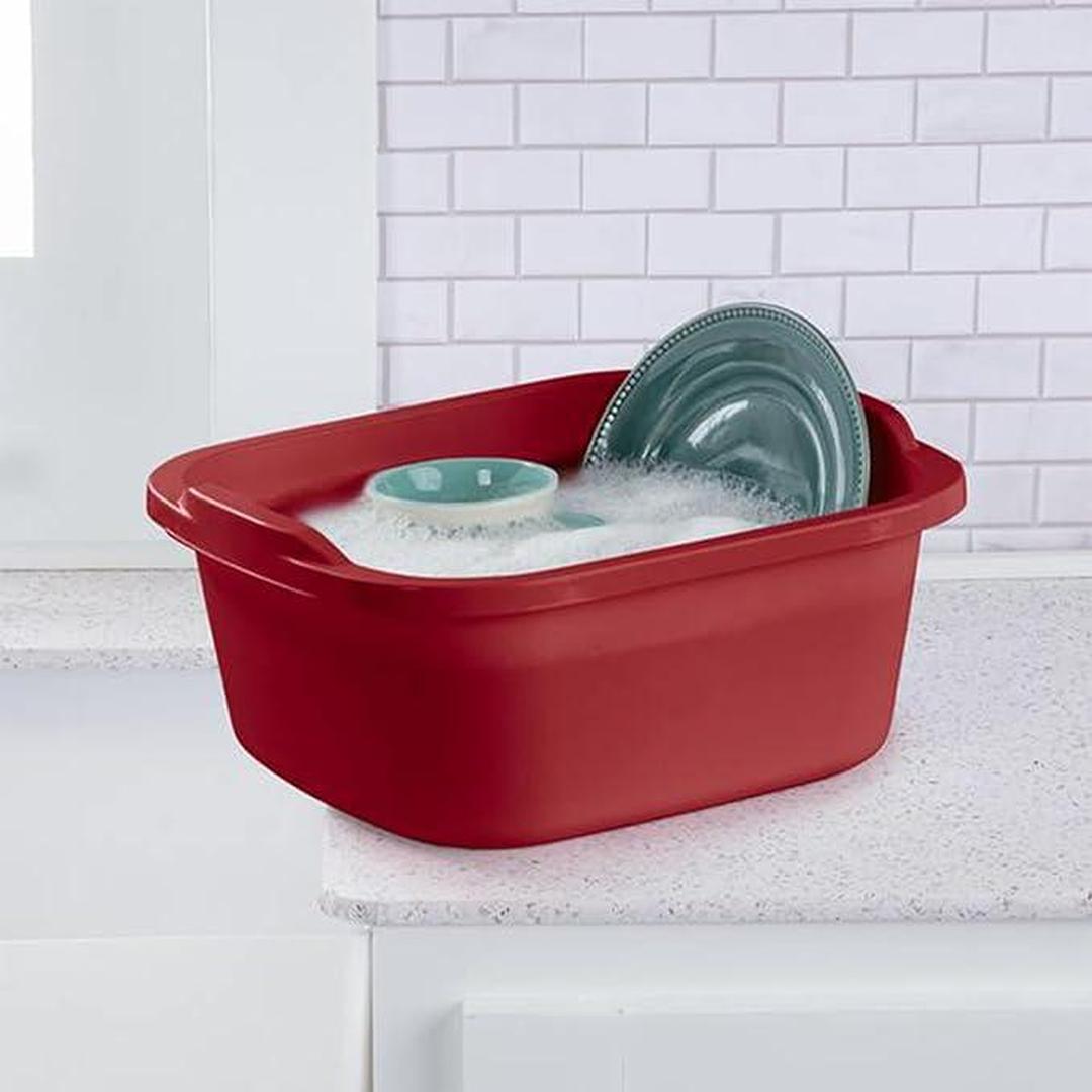 Sterilite Convenient Extra Large Multi-Functional Home 12-Quart Standard Sink Dish Washing Storage Pan, Red