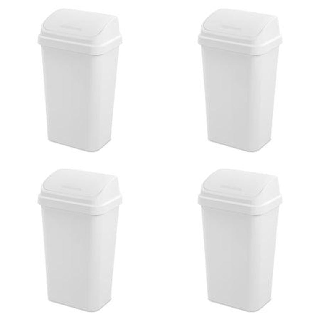 Sterilite 13 Gal. Swing Top Wastebasket Plastic, White, Set of 4