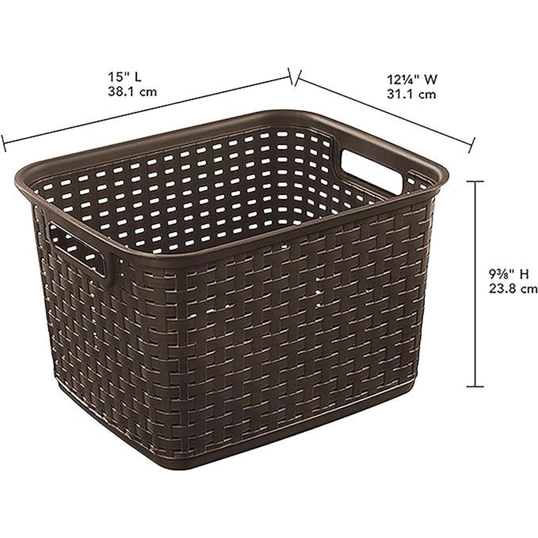 Sterilite Tall Plastic Weave Storage Basket, Brown