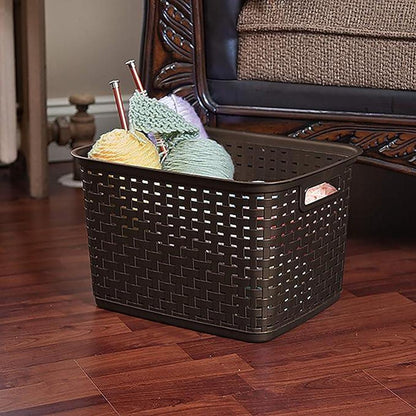 Sterilite Tall Plastic Weave Storage Basket, Brown