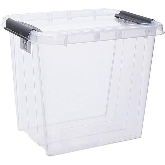 Plast Team Pro Box Storage Box with Lid and QR Code Stackable Transparent (53L)