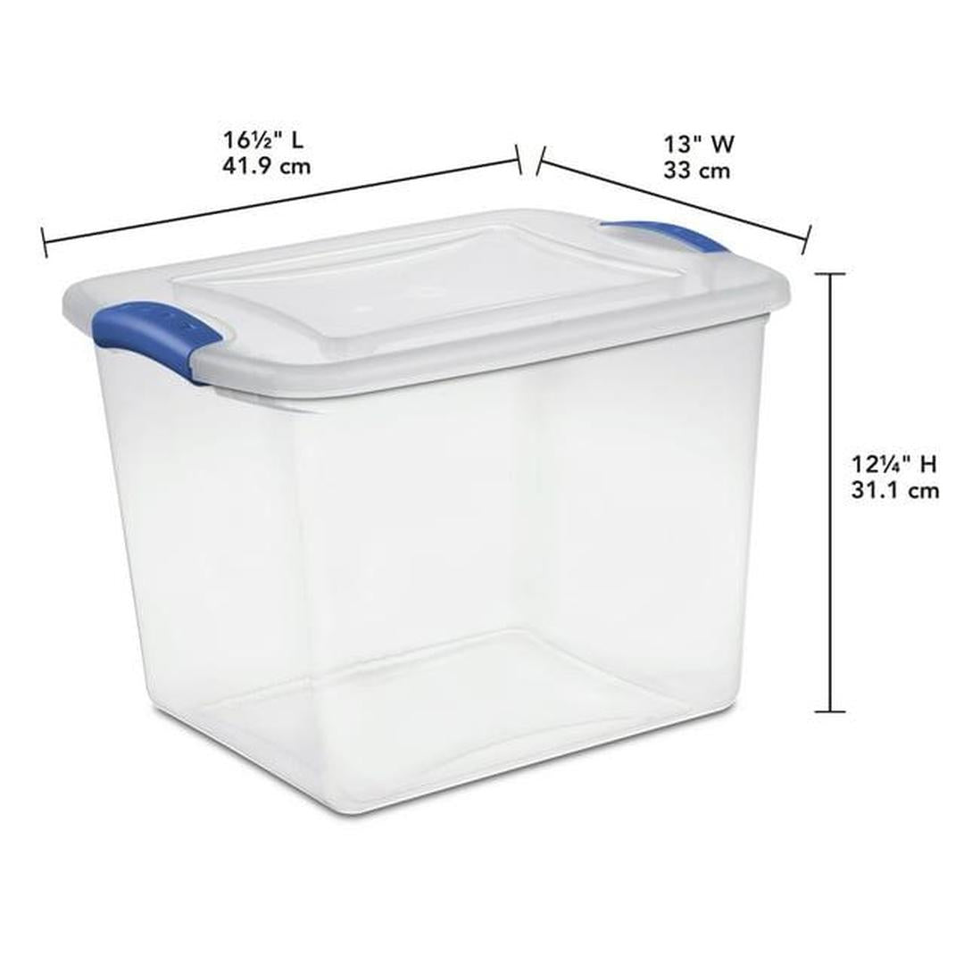 Sterilite 27 Qt.Clear Plastic Latching Box, Blue Latches with Clear Lid