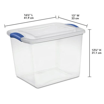 Sterilite 27 Qt.Clear Plastic Latching Box, Blue Latches with Clear Lid