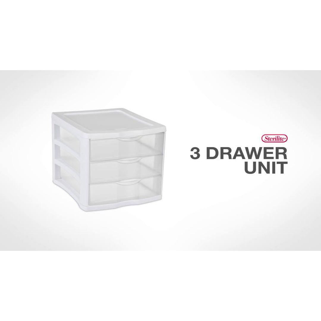 Sterilite 17918004 3 Drawer Unit, White Frame with Clear Drawers, Pack of 4