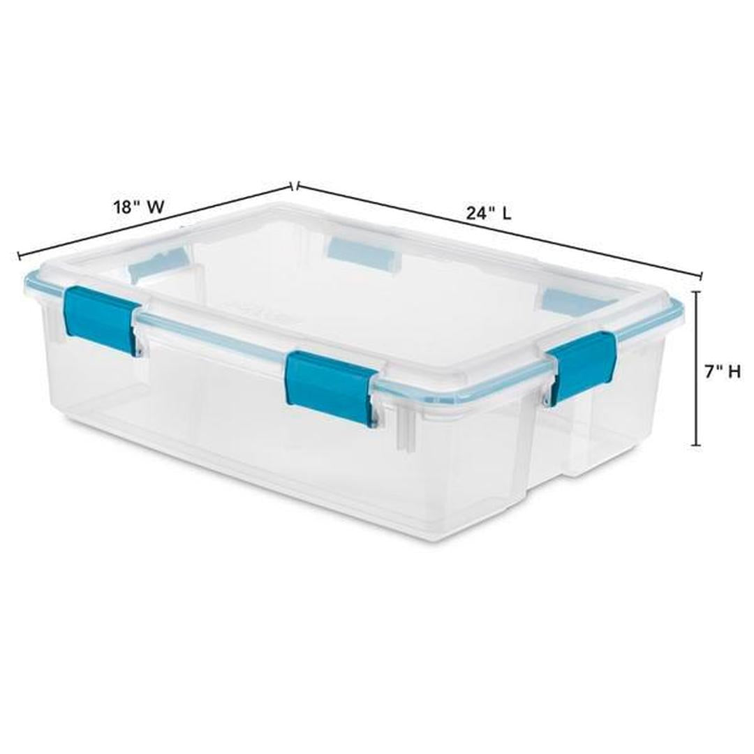 Sterilite 37 Qt Clear Plastic Storage Tote Bin with Secure Lids, (4 Pack)