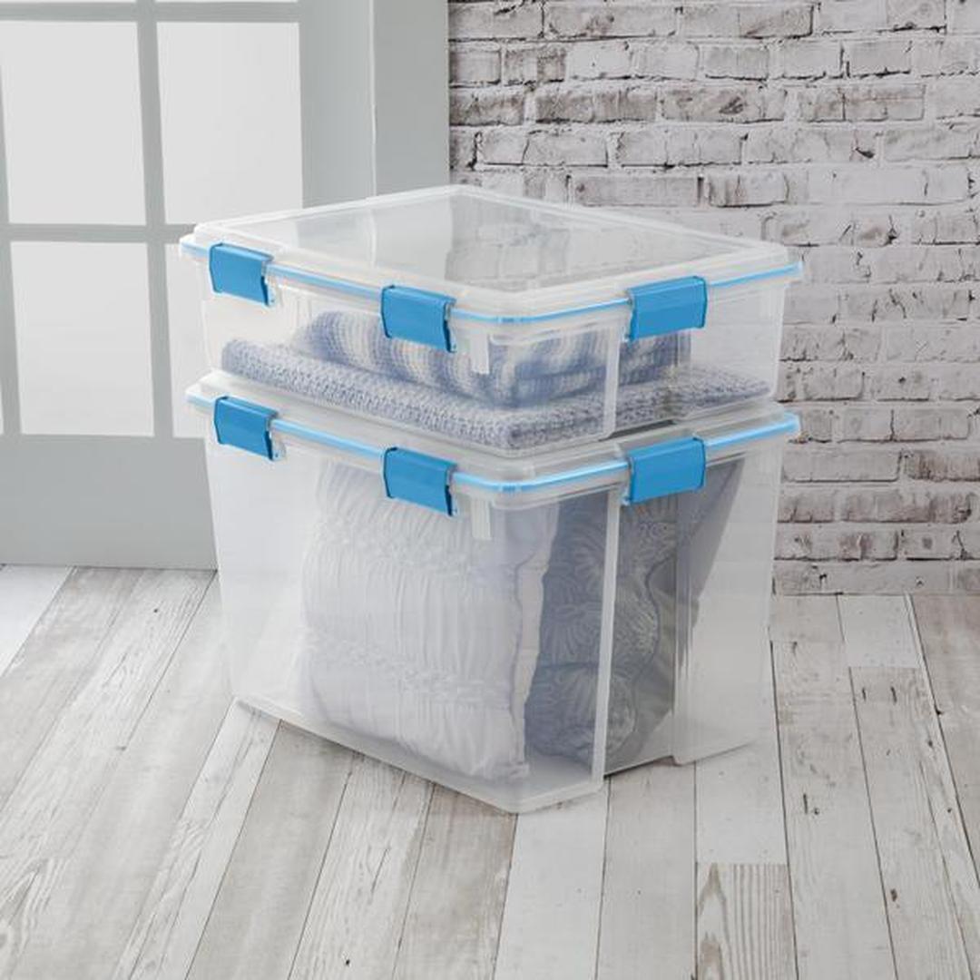 Sterilite 37 Qt Clear Plastic Storage Tote Bin with Secure Lids, (4 Pack)