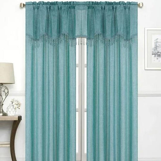 Gina Metallic Jacquard Rod Pocket Curtain Panels Green