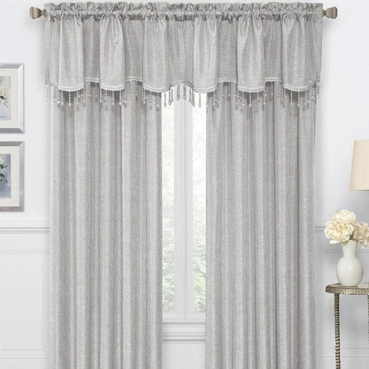 Gina Metallic Rod Pocket Window Panel and Valance Treatments, Silver