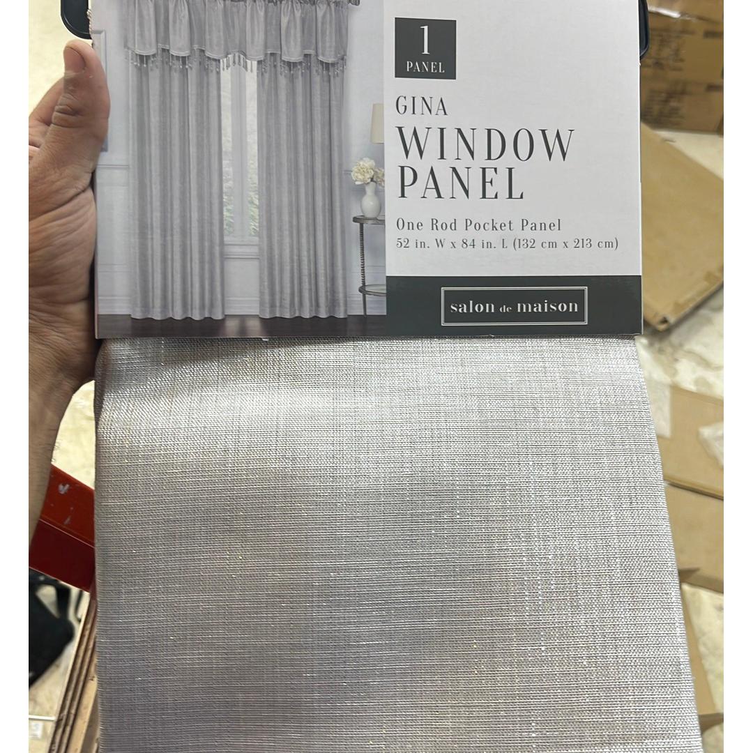 Gina Metallic Rod Pocket Window Panel and Valance Treatments, Silver