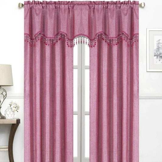 Gina Metallic Jacquard Rod Pocket Curtain Panels, Red