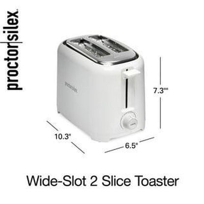 Proctor Silex 2 Slice Toaster, Wide-Slots, Shade Selector, Toast Boost, Auto Shut-off and Cancel Button, White, 22216