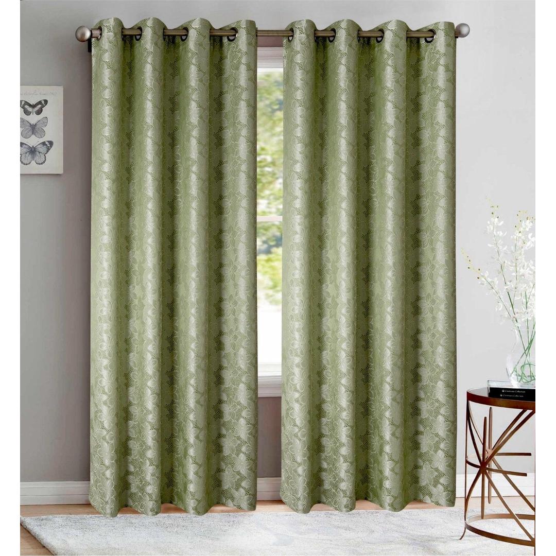 Jolene Sage Green  Floral Jacquard Grommet Panel - 54x84 Inches