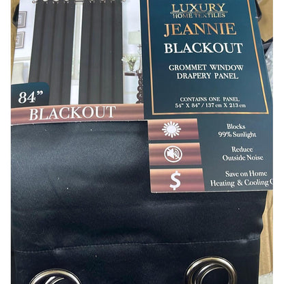 Jeannie Black Blackout Grommet Panel - 54"x84" Window Treatment for Superior Light Control and Privacy