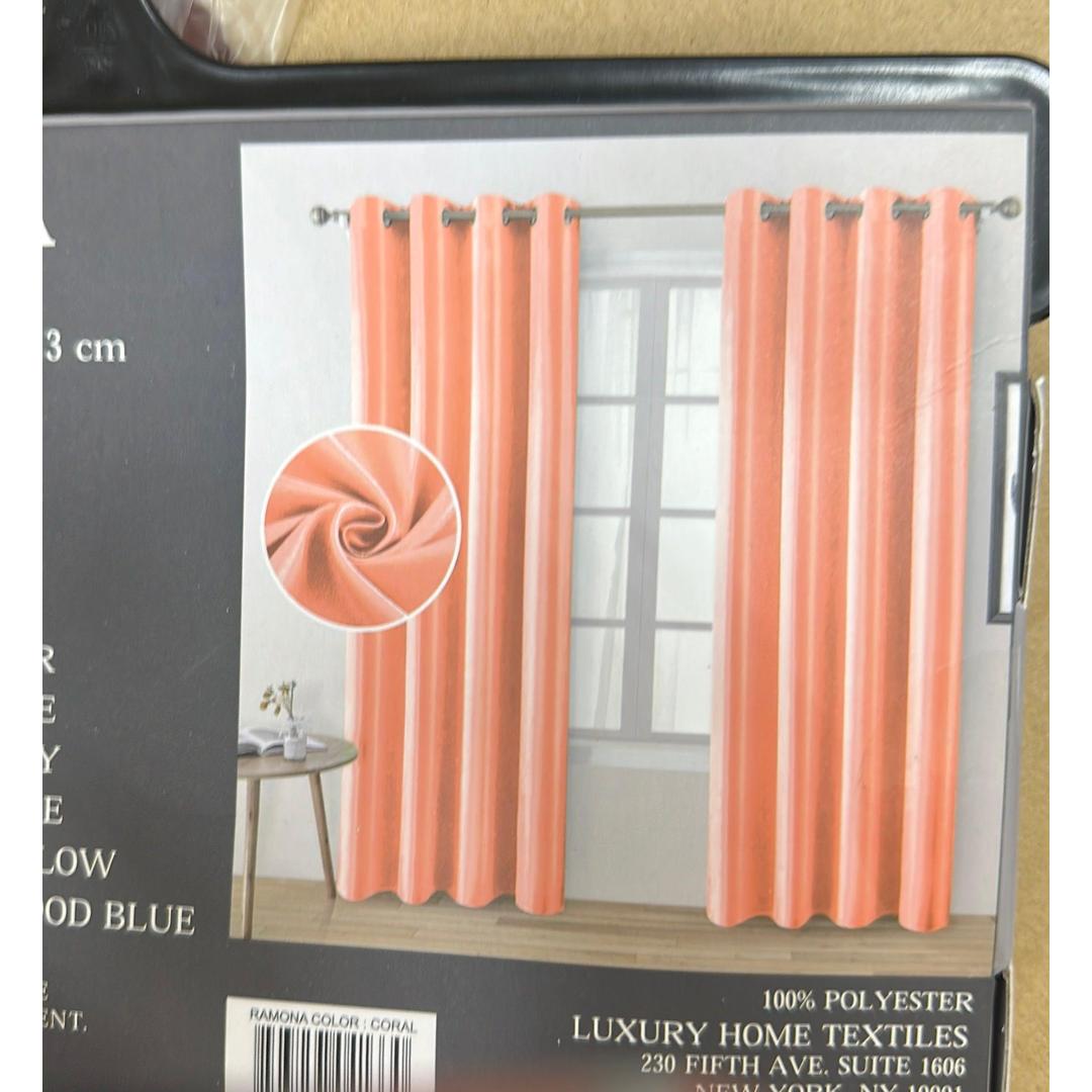 Ramona Faux Silk Solid Window Curtain Panel - Hot Coral, 55" W x 84" L, 8 Grommets, Single Panel Pack