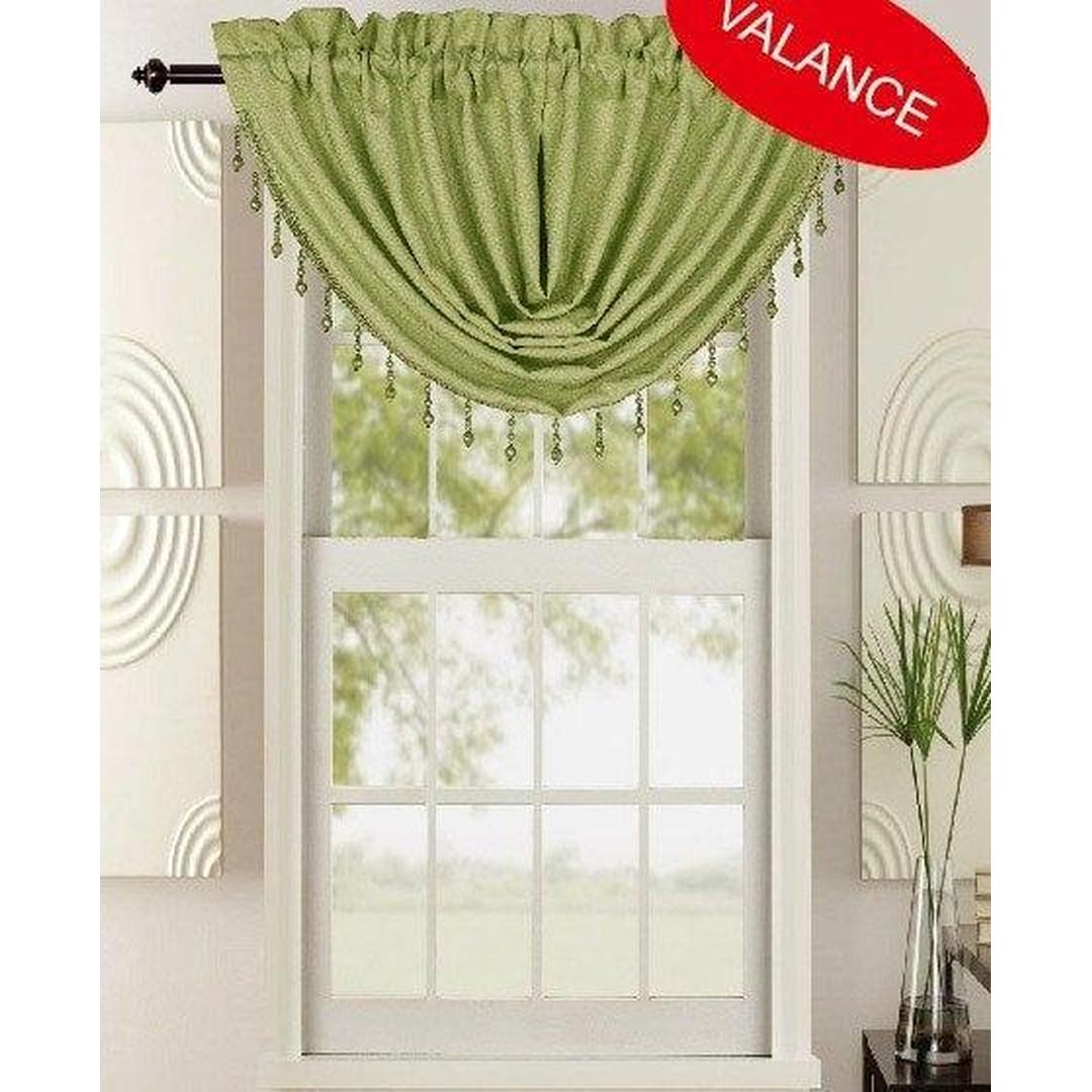 Leah Textured Waterfall Valance - Rod Pocket Top in Sage Green (Each Valance Being Sold Separately)
