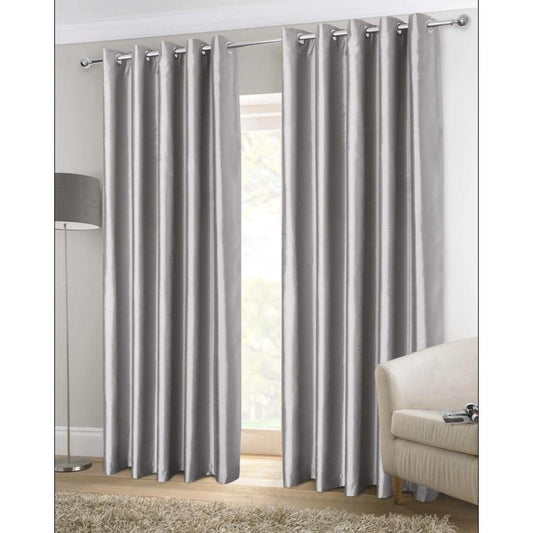 Set of 2 Silver Faux Silk Grommet Top Curtains - Elevate Your Space with 84 Inches of Window Elegance