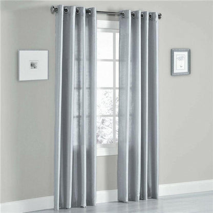Set of 2 Silver Faux Silk Grommet Top Curtains - Elevate Your Space with 84 Inches of Window Elegance